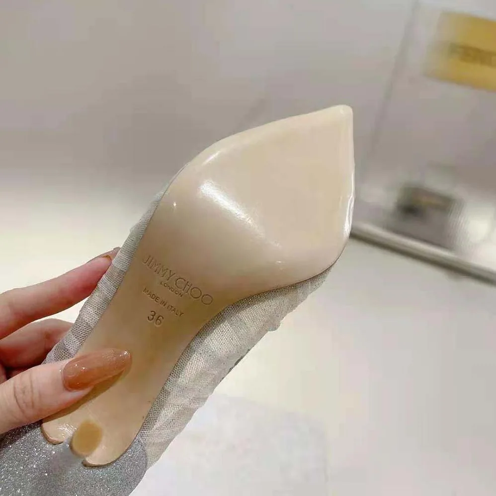 Jimmy Choo Love 100 Metallic Silver Glitter Fabric Pumps with Ivory Tulle Overlay for Women Jimmy Choo Love 100 Metallic Silver Glitter Fabric Pumps with Ivory Tulle Overlay for Women