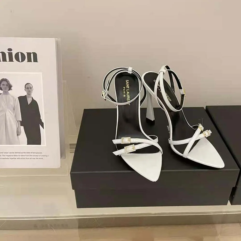Saint Laurent YSL Lila Sandals in Crepe Satin for Women in White Saint Laurent YSL Lila Sandals in Crepe Satin for Women in White