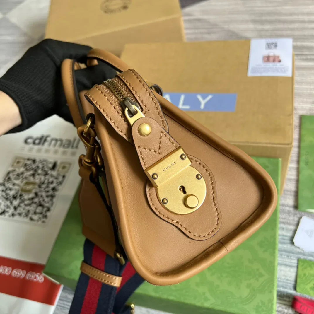 Mini Top Handle Bag With Double G White in Brown /
