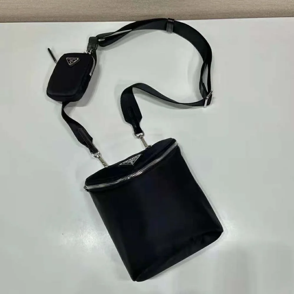 Prada Re-Nylon and Leather Shoulder Bag for Men in Black