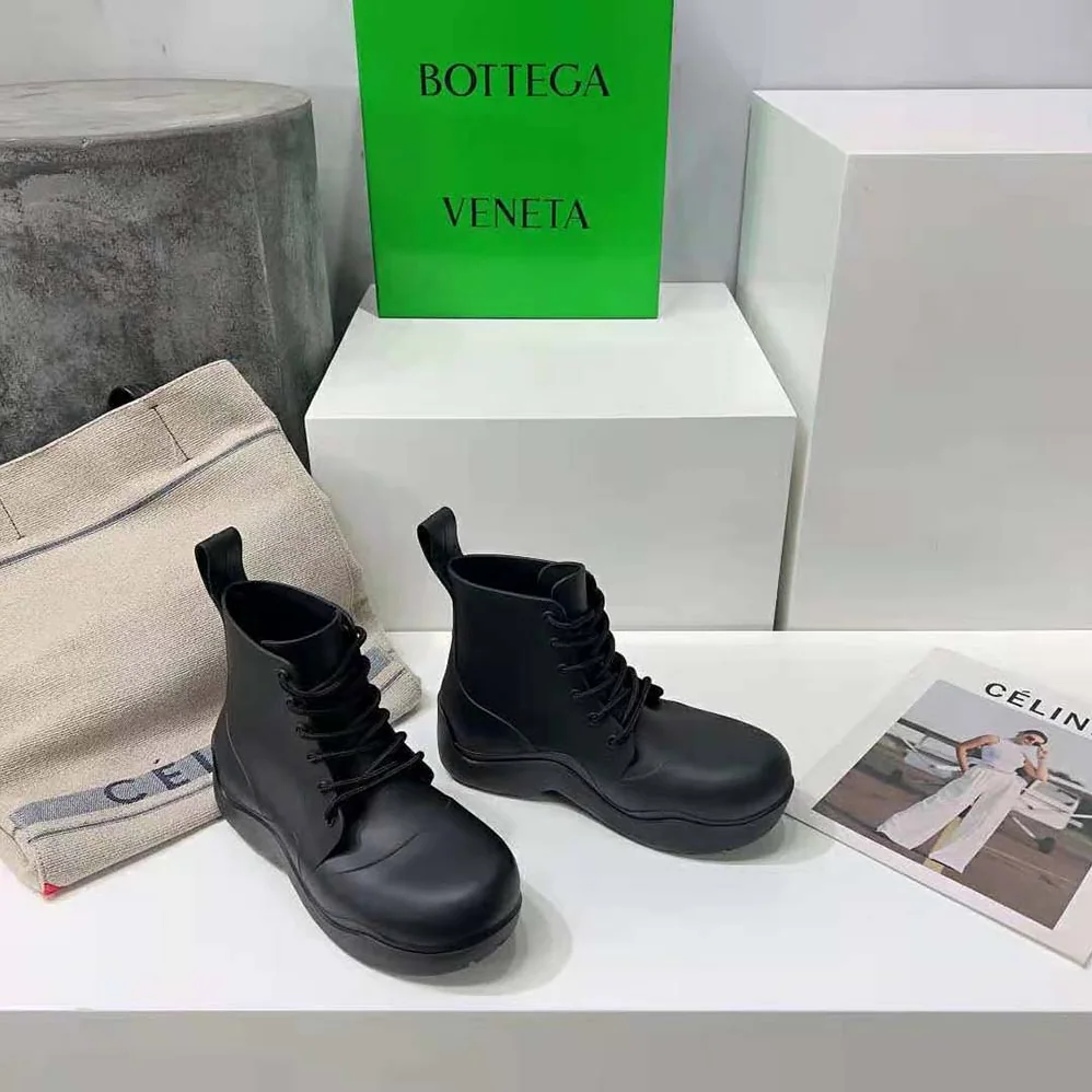Bottega Veneta Puddle Lace-Up Ankle Boot for Unisex in Black Bottega Veneta Puddle Lace-Up Ankle Boot for Unisex in Black