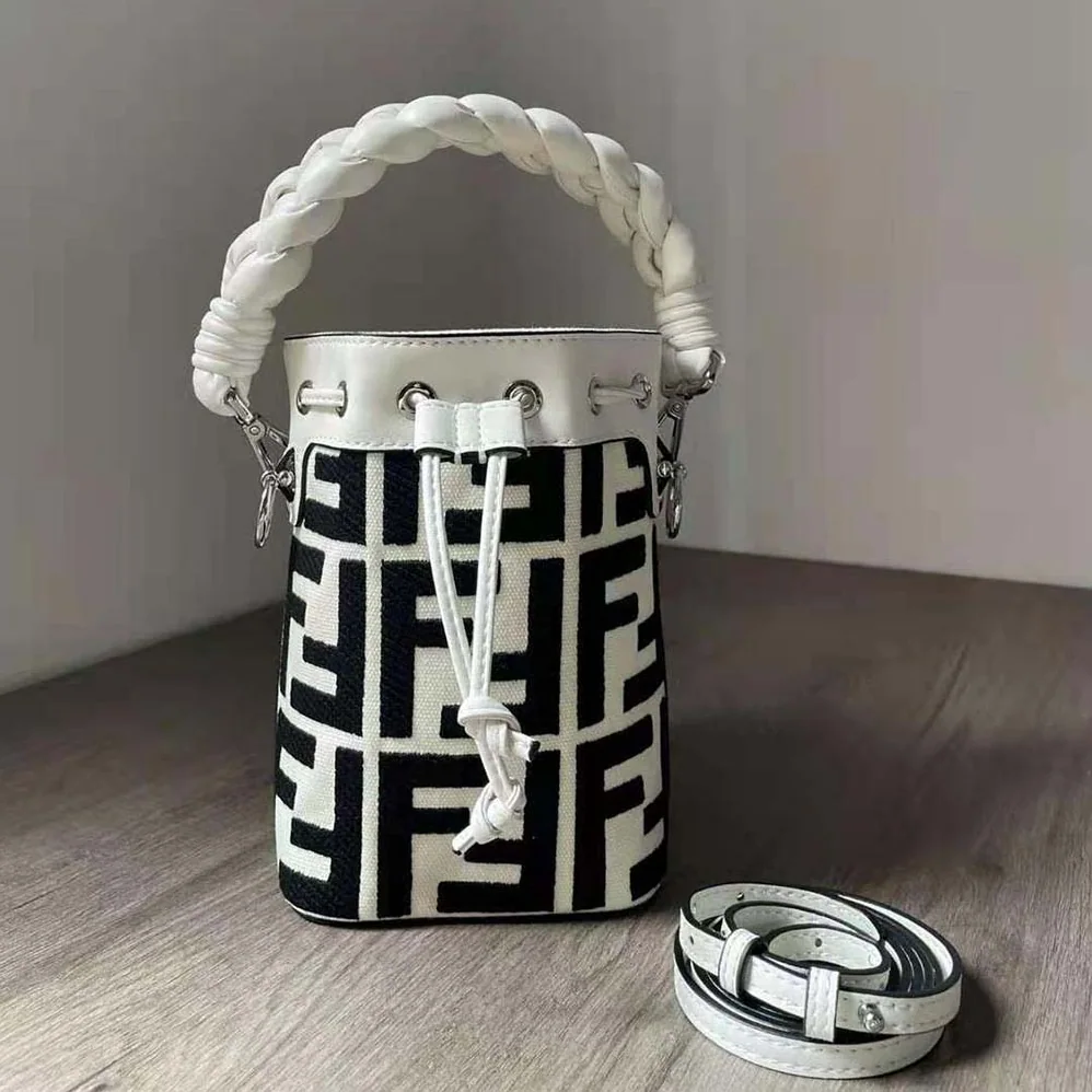 Fendi Mon Tresor Black and White Canvas Mini for Women in bag with FF Embroidery