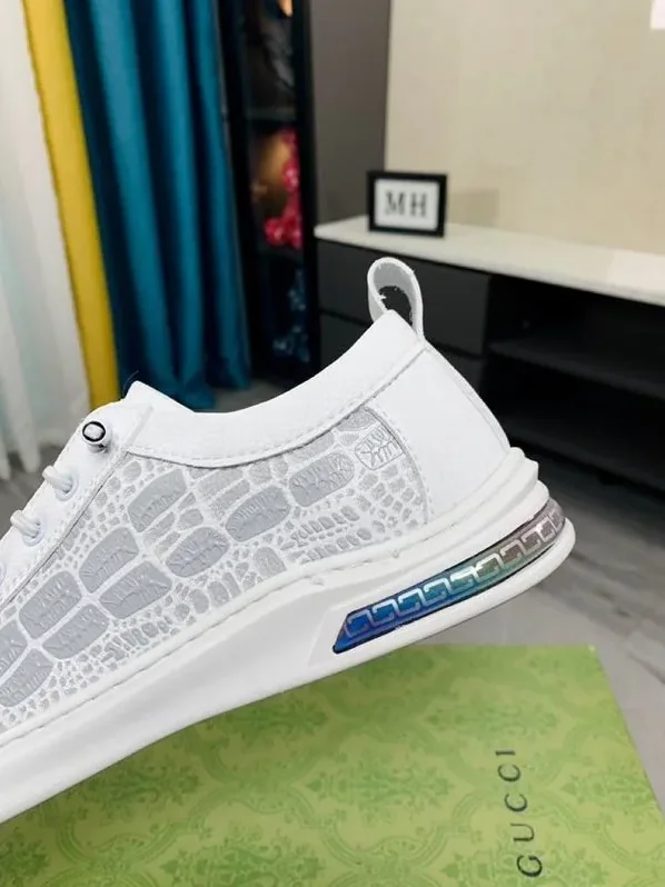 Gucci Crocodile Embossing Sneakers White for Men Gucci Crocodile Embossing Sneakers White for Men