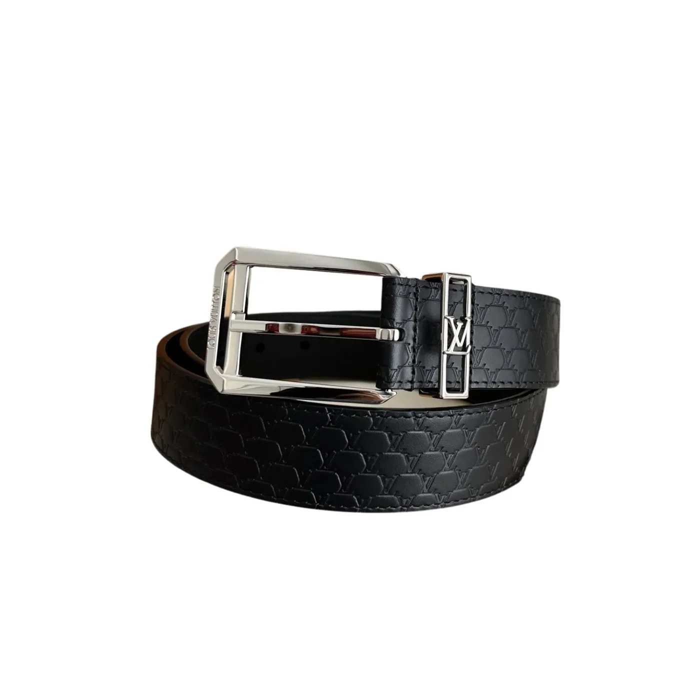 Louis Vuitton Blason Embossed Belt Black With Silver Buckle Louis Vuitton Blason Embossed Belt Black With Silver Buckle
