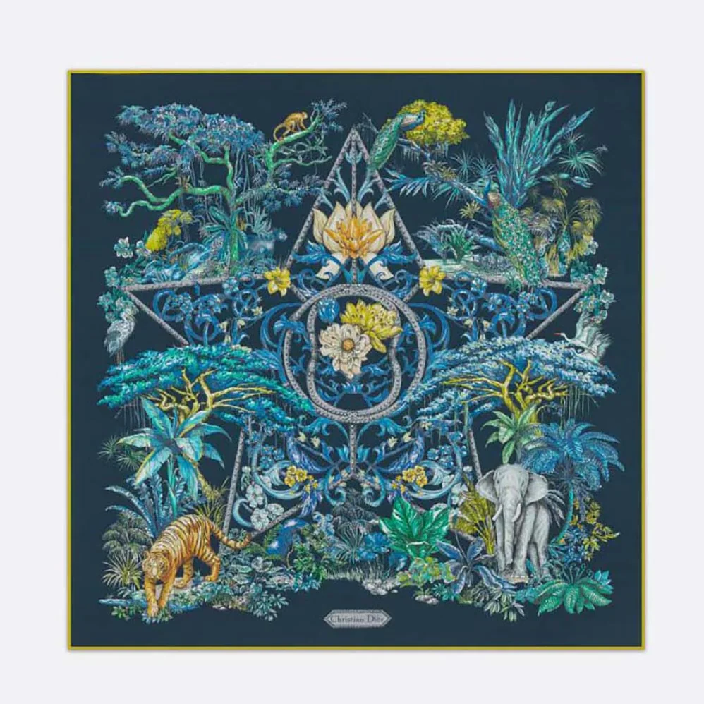 Dior Etoile De Voyage 90 Square Scarf Deep Blue Multicolor Silk Twill for Women