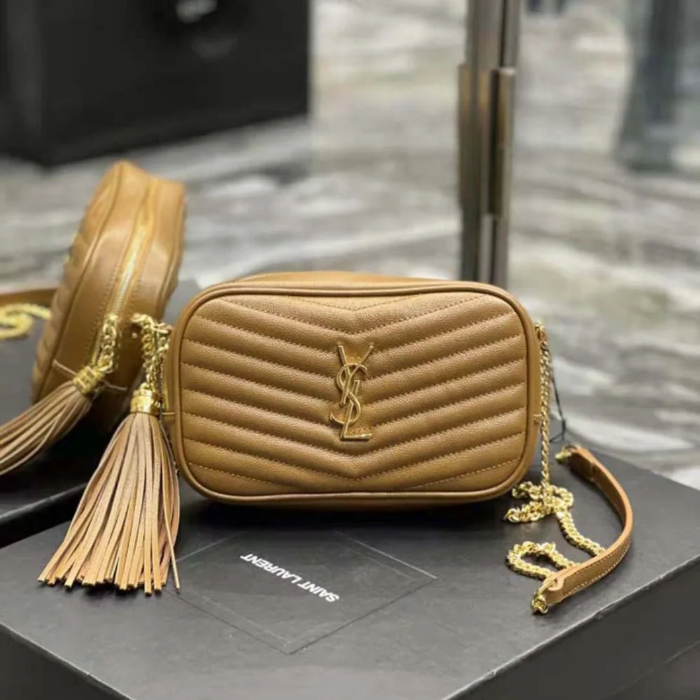 Saint Laurent YSL Lou Mini Bag in Grain De Poudre Embossed Leather for Women in Brown