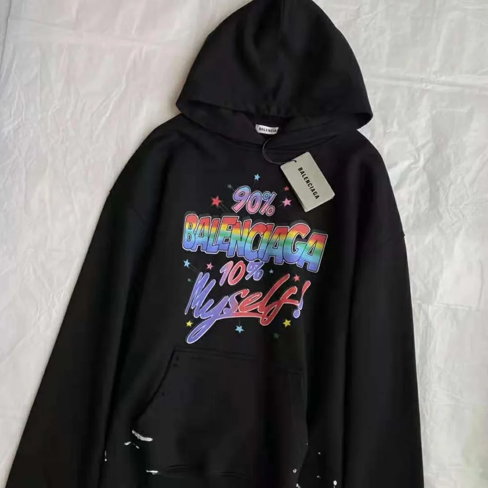 Balenciaga 90/10 Hoodie Wide Fit in Washed Black Medium Fleece for Men