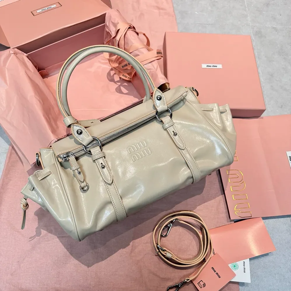 Miu Miu Shiny Leather Handbag for Women in Light Pink