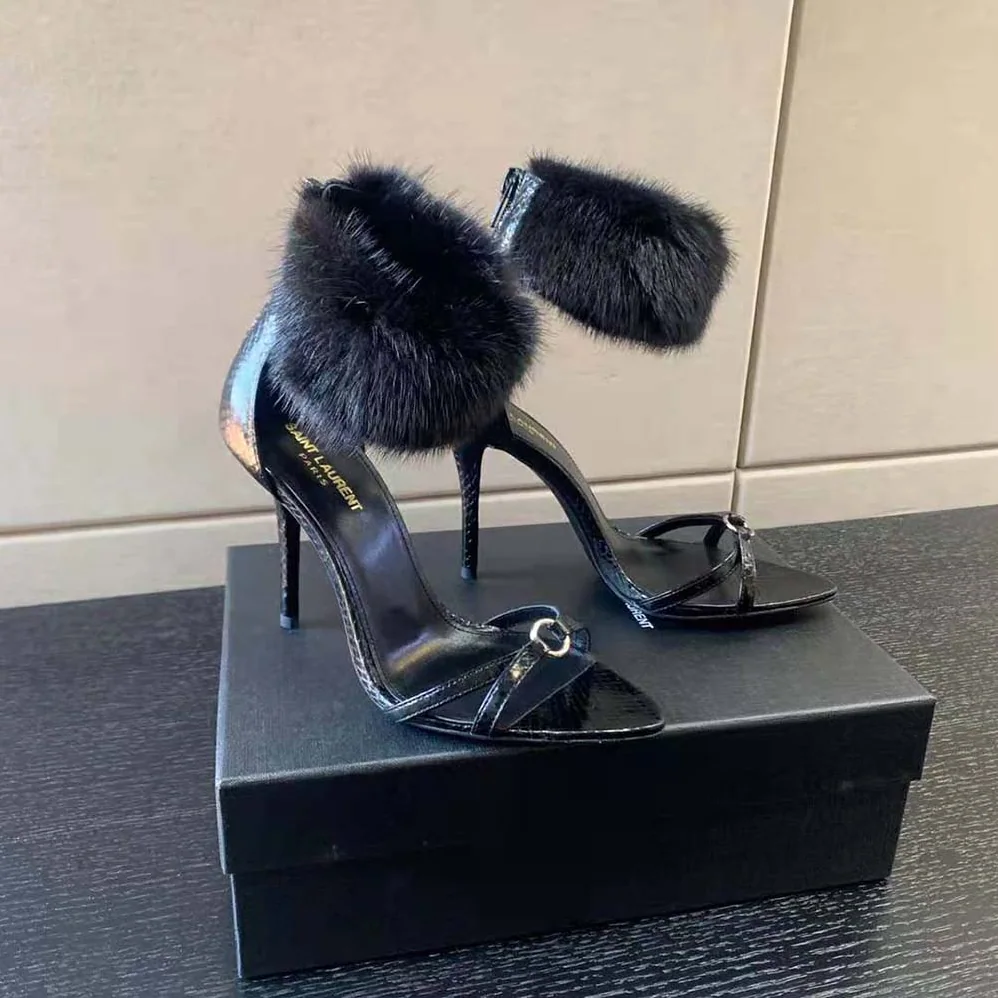 Saint Laurent YSL Satine Sandals in Lacquered Ayers for Women Saint Laurent YSL Satine Sandals in Lacquered Ayers for Women