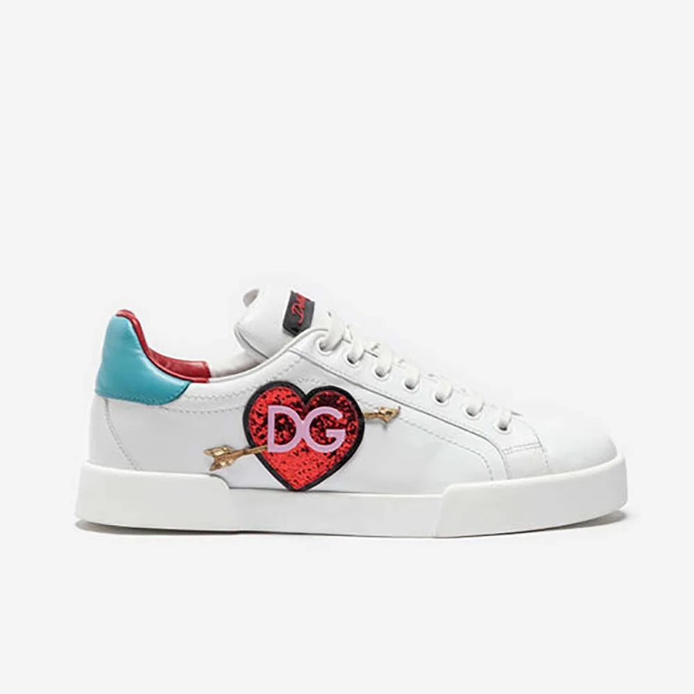 Dolce Gabbana D&G Shoes Leather Portofino Sneakers with Patch for Women Dolce Gabbana D&G Shoes Leather Portofino Sneakers with Patch for Women