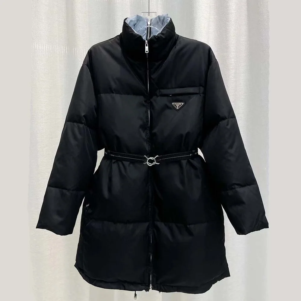 Prada Re-Nylon Gabardine Down Coat for Women in Black Prada Re-Nylon Gabardine Down Coat for Women in Black