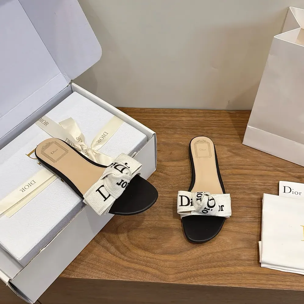 Dior J'Adior Slide Black Embroidered Cotton for Women