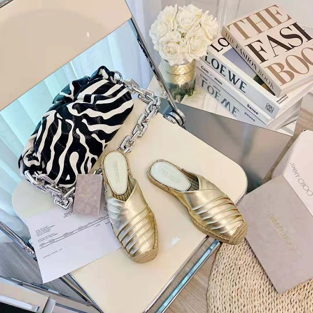 Jimmy Choo DES Flats Champagne Metallic Nappa Espadrille for Women Jimmy Choo DES Flats Champagne Metallic Nappa Espadrille for Women