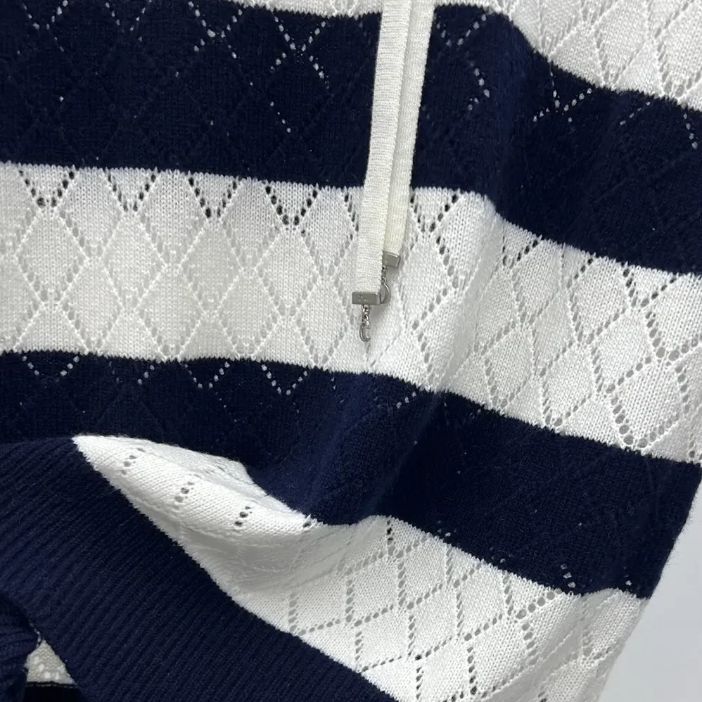 Dior Marinière Sweater Vest White and Navy Blue Openwork Cashmere Knit for Women