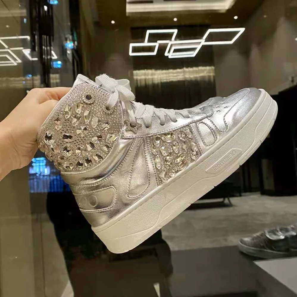 Jimmy Choo Hawaii Hi Top/F Silver Metallic Nappa High for Women in Top Trainers