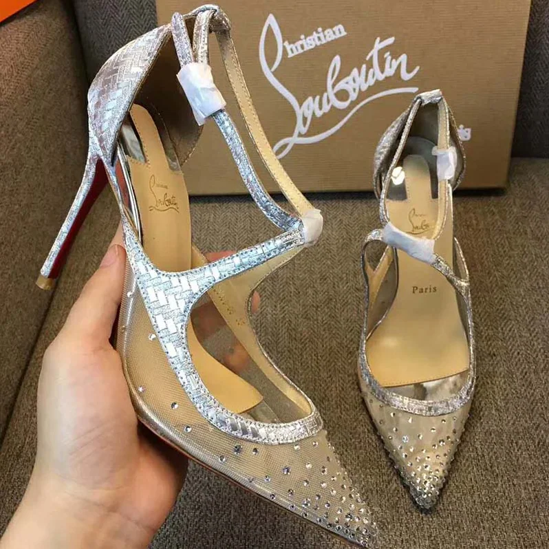 Christian Louboutin Shoes Twistissima Strass 100mm Heel for Women in Silver