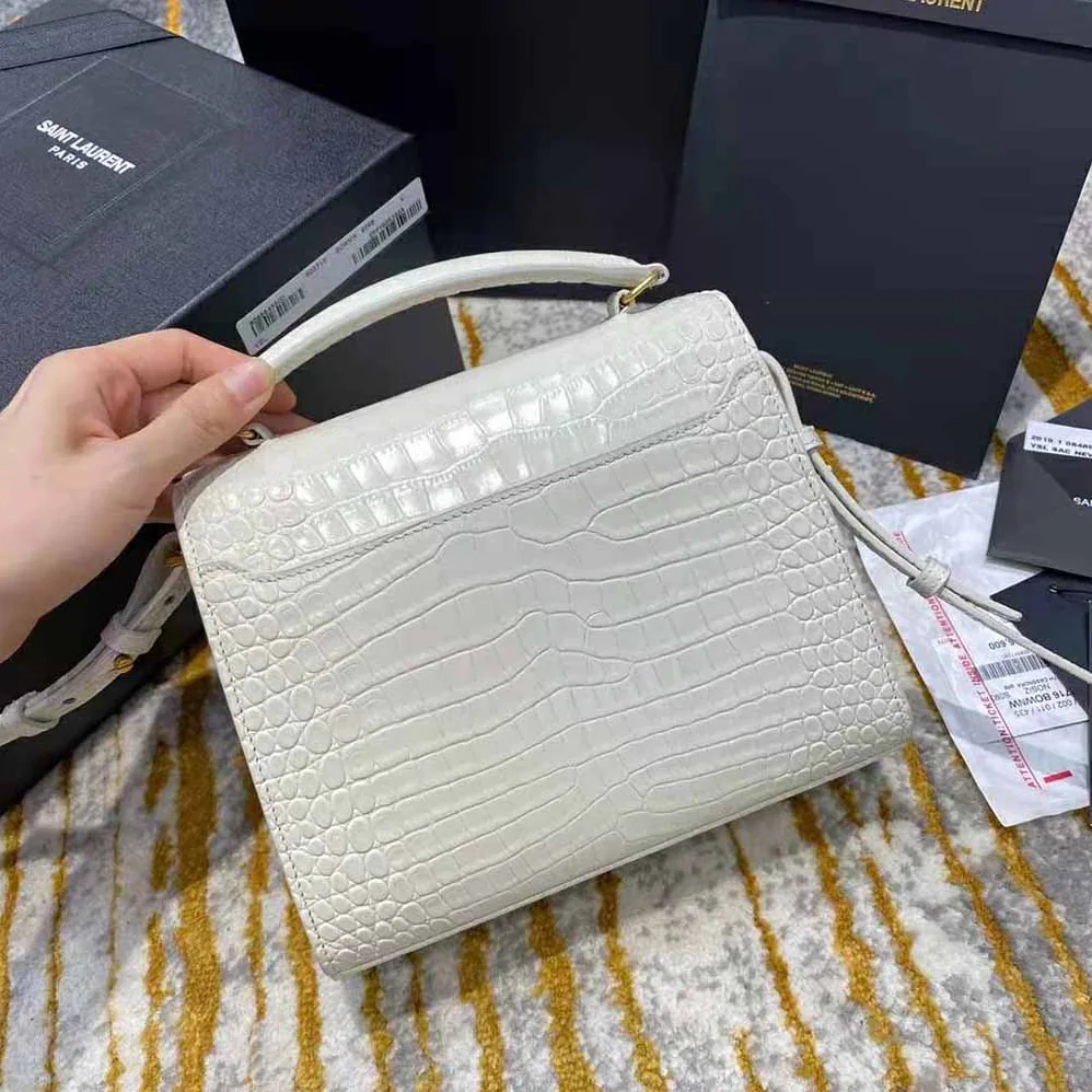 Saint Laurent YSL Cassandra Mini Top Handle Bag in Crocodile for Women in Embossed Shiny Leather Saint Laurent YSL Cassandra Mini Top Handle Bag in Crocodile for Women in Embossed Shiny Leather