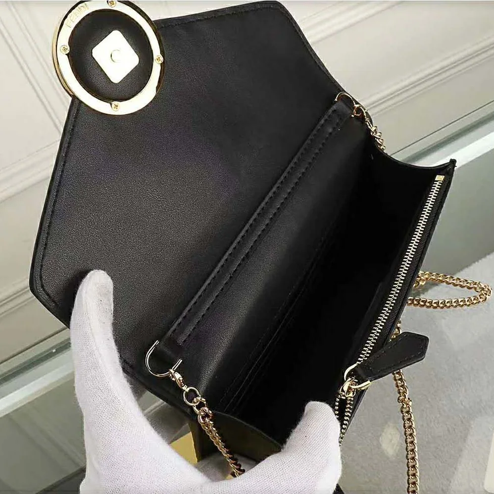 Fendi Wallet on Chain Leather Mini Bag for Women in Black