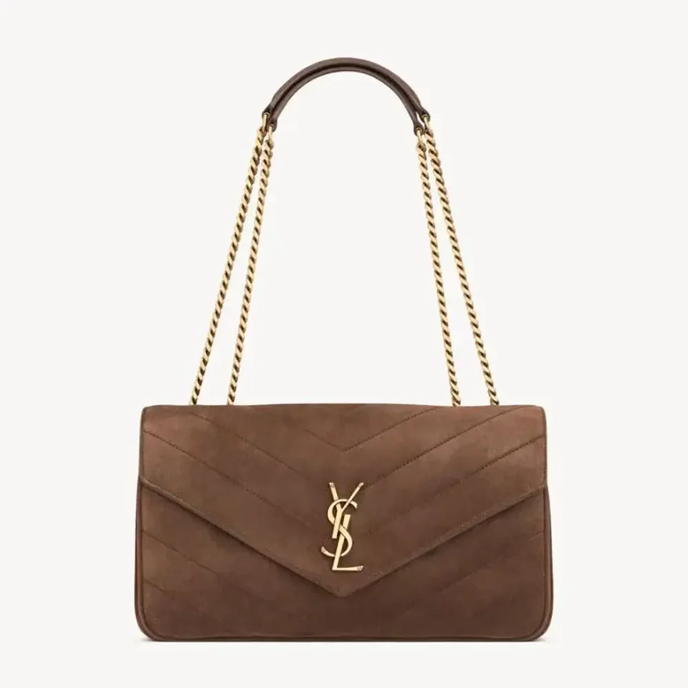 Saint Laurent YSL Loulou Medium In Matelassé Suede for Women in Brown