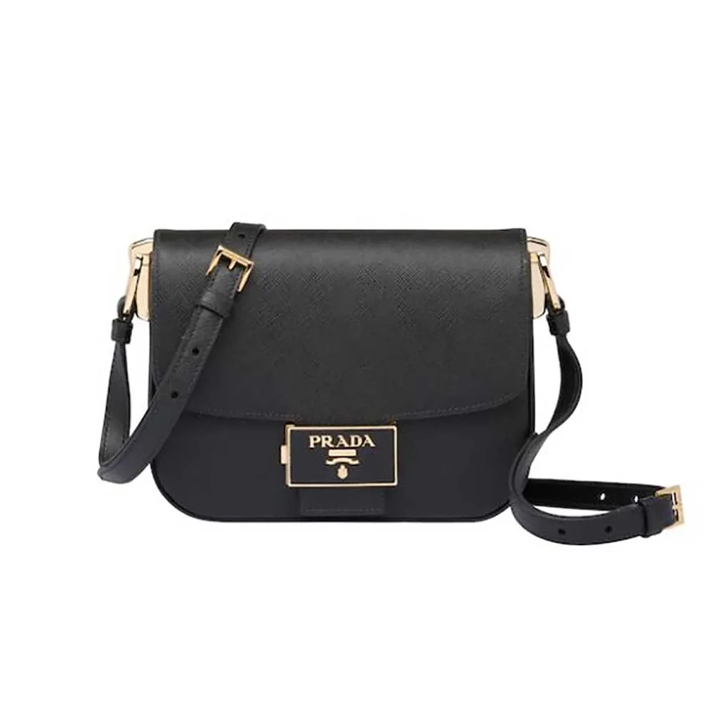 Prada Saffiano Leather Prada Embleme Bag for Women in Black Prada Saffiano Leather Prada Embleme Bag for Women in Black