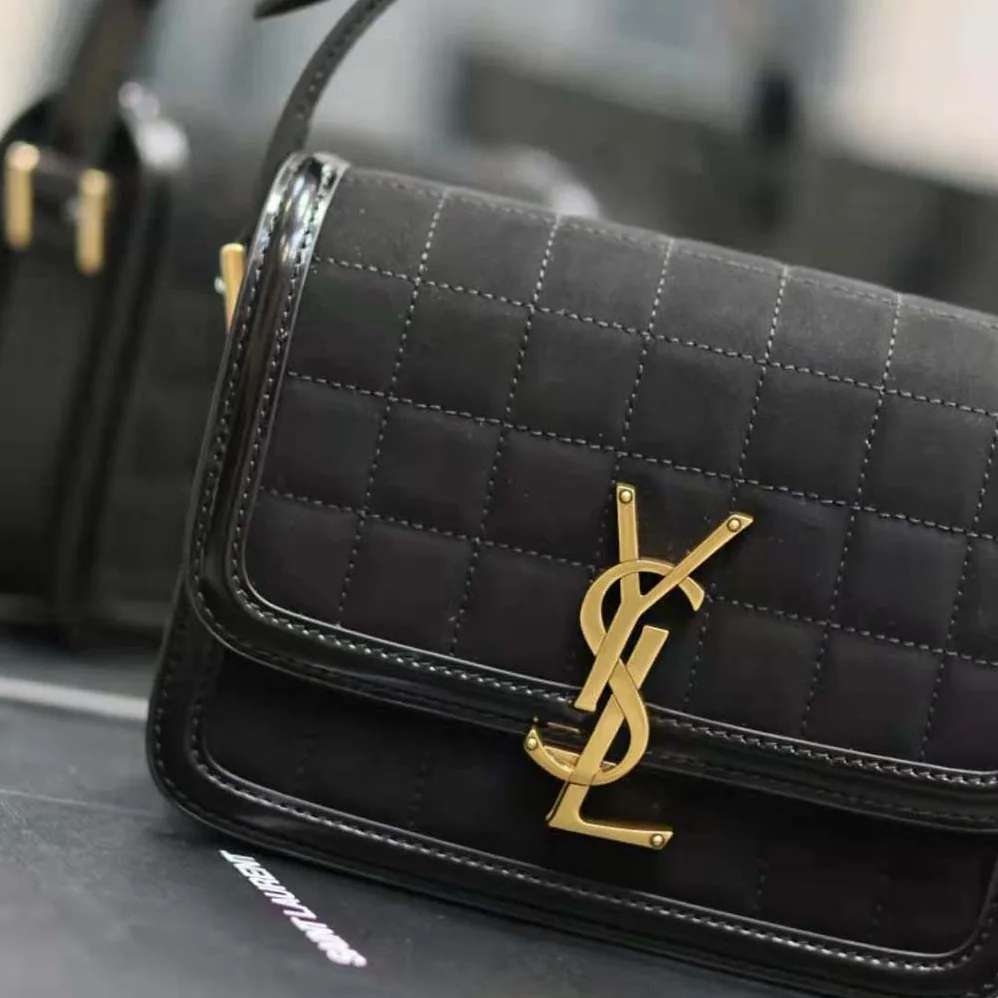 Saint Laurent YSL Solferino Small Satchel in Quilted Nubuck Suede for Women in Black