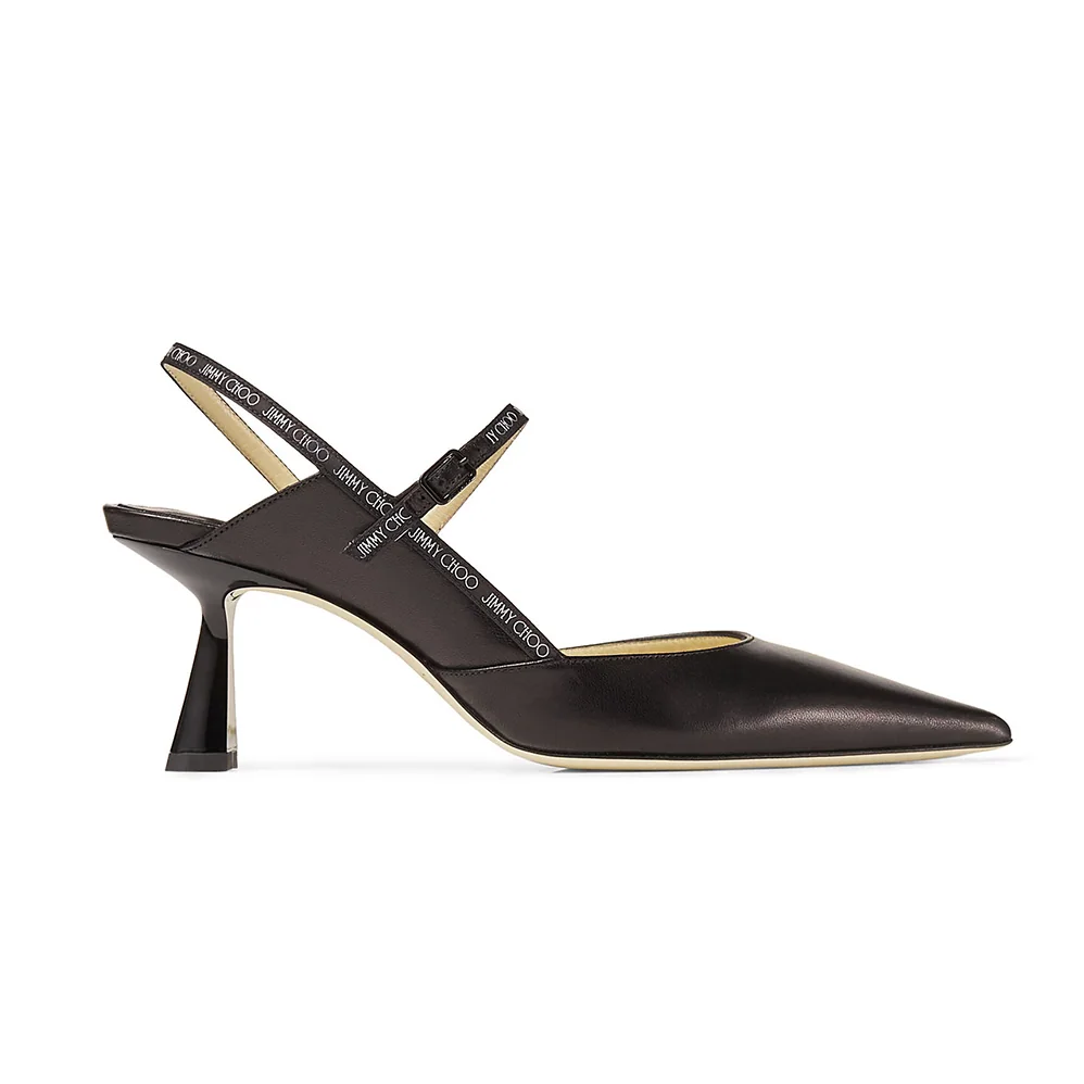 Jimmy Choo Ray 65 Black Nappa Leather Pointed Pumps with Logo for Women in Woven Ribbon