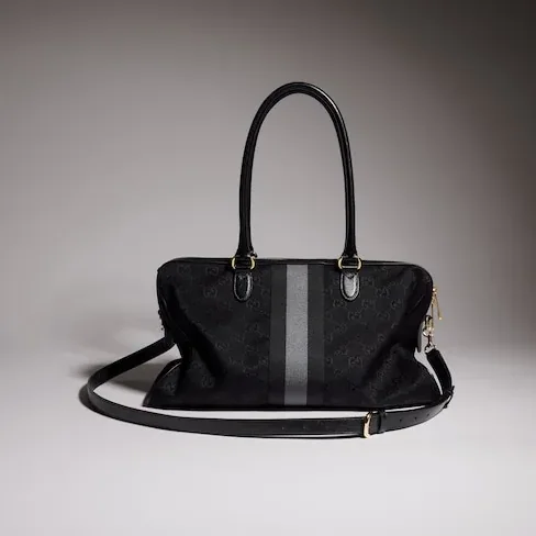Gucci Borsetto Large Boston Shoulder Bag in Grey/ Black Gold Hardware Gucci Borsetto Large Boston Shoulder Bag in Grey/ Black Gold Hardware