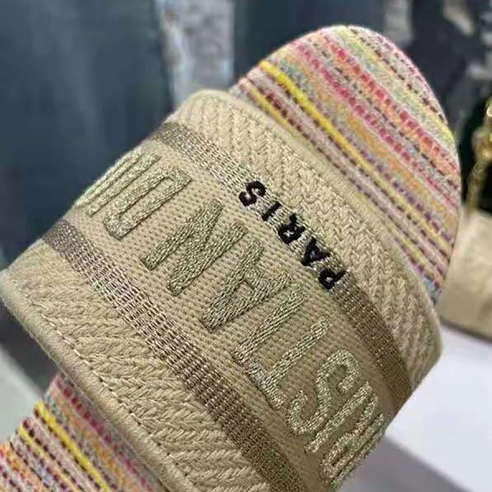 Dior Dway slide Gold-Tone Metallic Thread Embroidered Cotton for Women Dior Dway slide Gold-Tone Metallic Thread Embroidered Cotton for Women