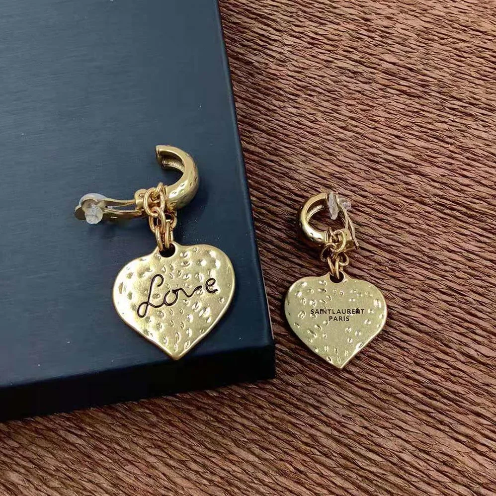 Saint Laurent YSL Love Heart Pendant Earrings in Metal for Women