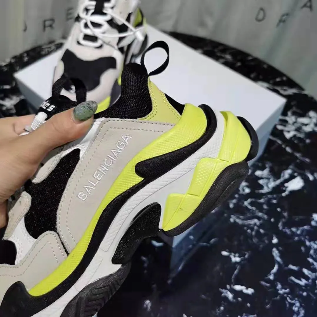 Balenciaga Shoes Triple S Grey Neon Yellow White Leather for Women Balenciaga Shoes Triple S Grey Neon Yellow White Leather for Women