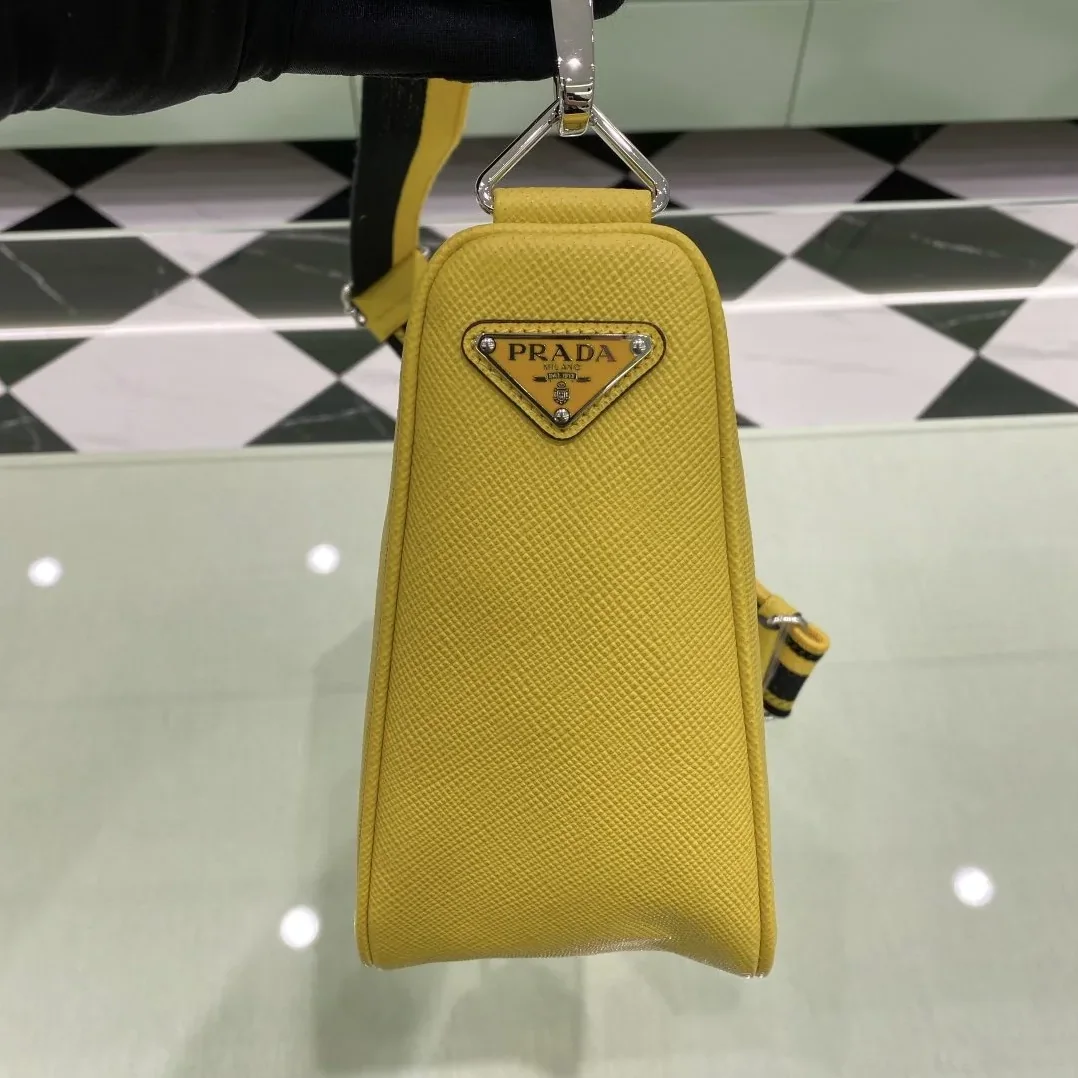 Prada Saffiano Triangle Shoulder Bag / Yellow Silver Hardware 2VH155_2FAD_F0377_V_OOO Prada Saffiano Triangle Shoulder Bag / Yellow Silver Hardware 2VH155_2FAD_F0377_V_OOO