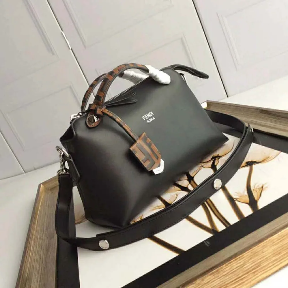 Fendi By the Way Regular Leather Boston Bag for Women in Black