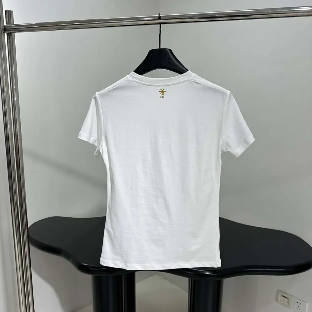Dior Embroidered T-Shirt White Cotton Jersey with Gold for Women in Tone Dior Astral Motif