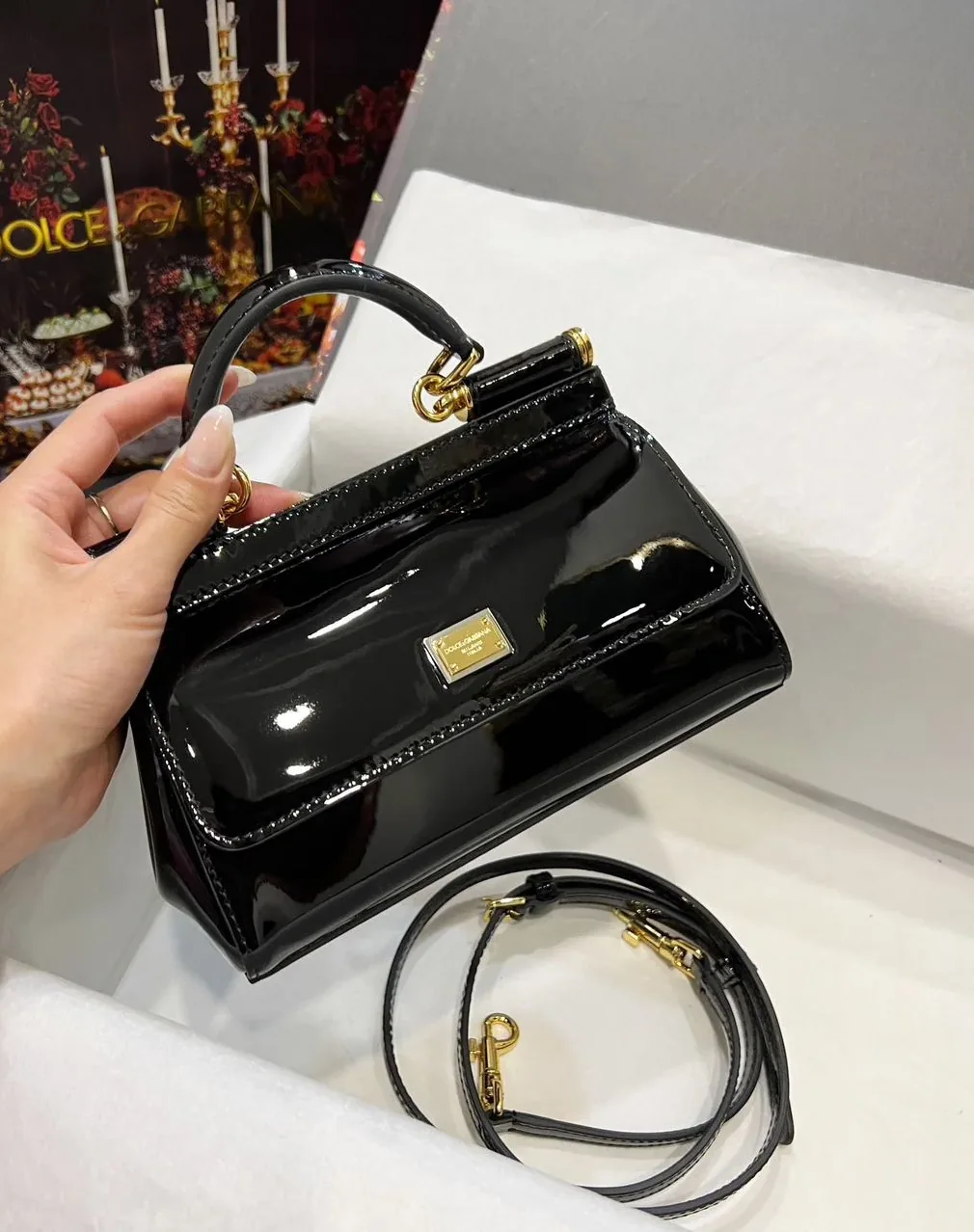 Dolce & Gabbana Sicily Bag In Polished Black Mini Size / 7 Inches