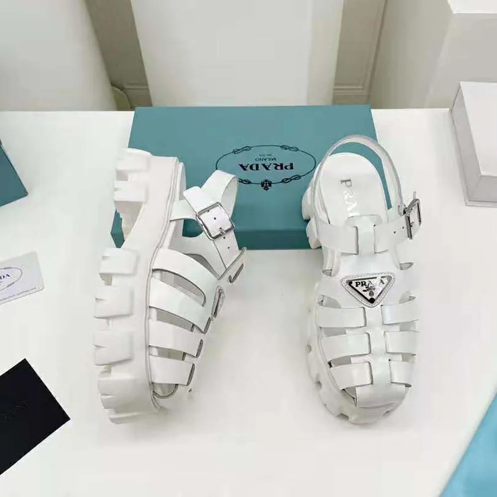 Prada Foam Rubber Sandals in 55 mm Heel Height for Women in White