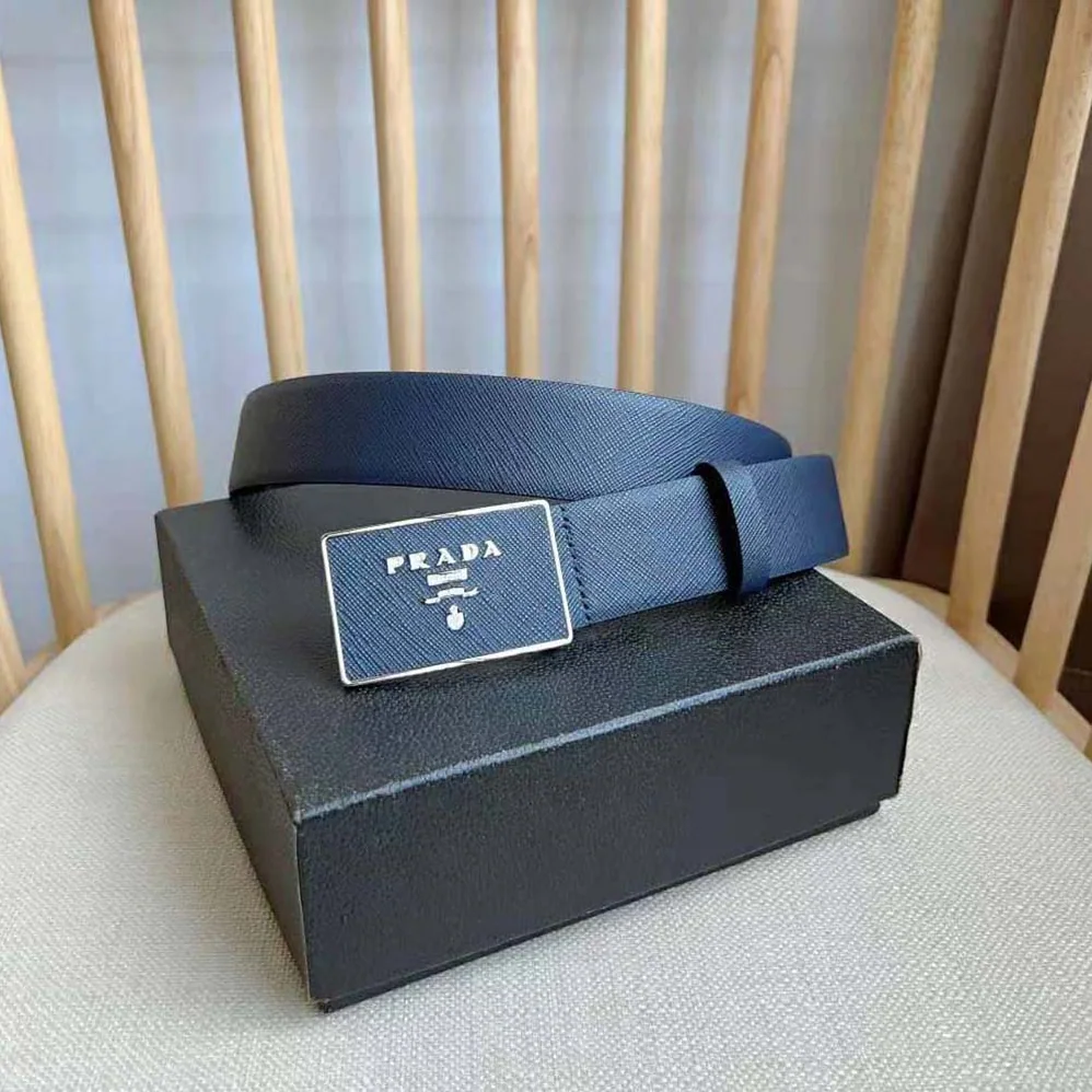 Prada Saffiano Leather Belt for Men in Navy Prada Saffiano Leather Belt for Men in Navy