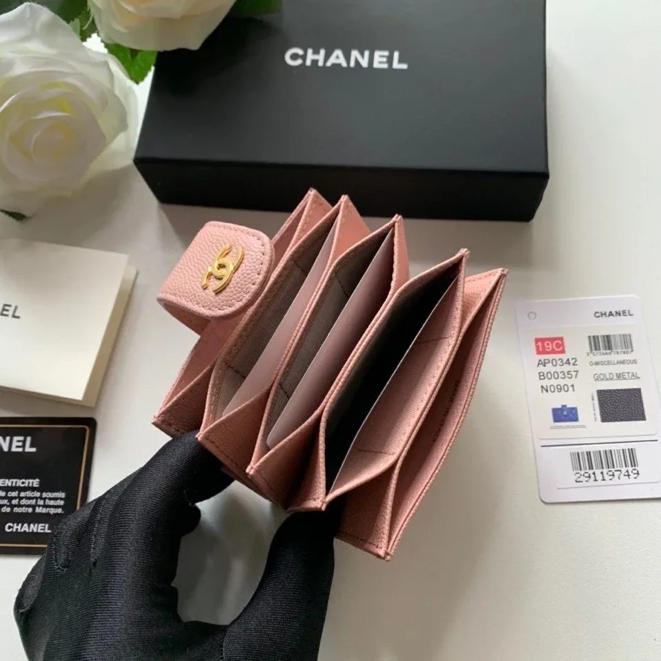 Chanel CO-CO Card Holder Wallet Pink Gold Toned Hardware / Chanel CO-CO Card Holder Wallet Pink Gold Toned Hardware /