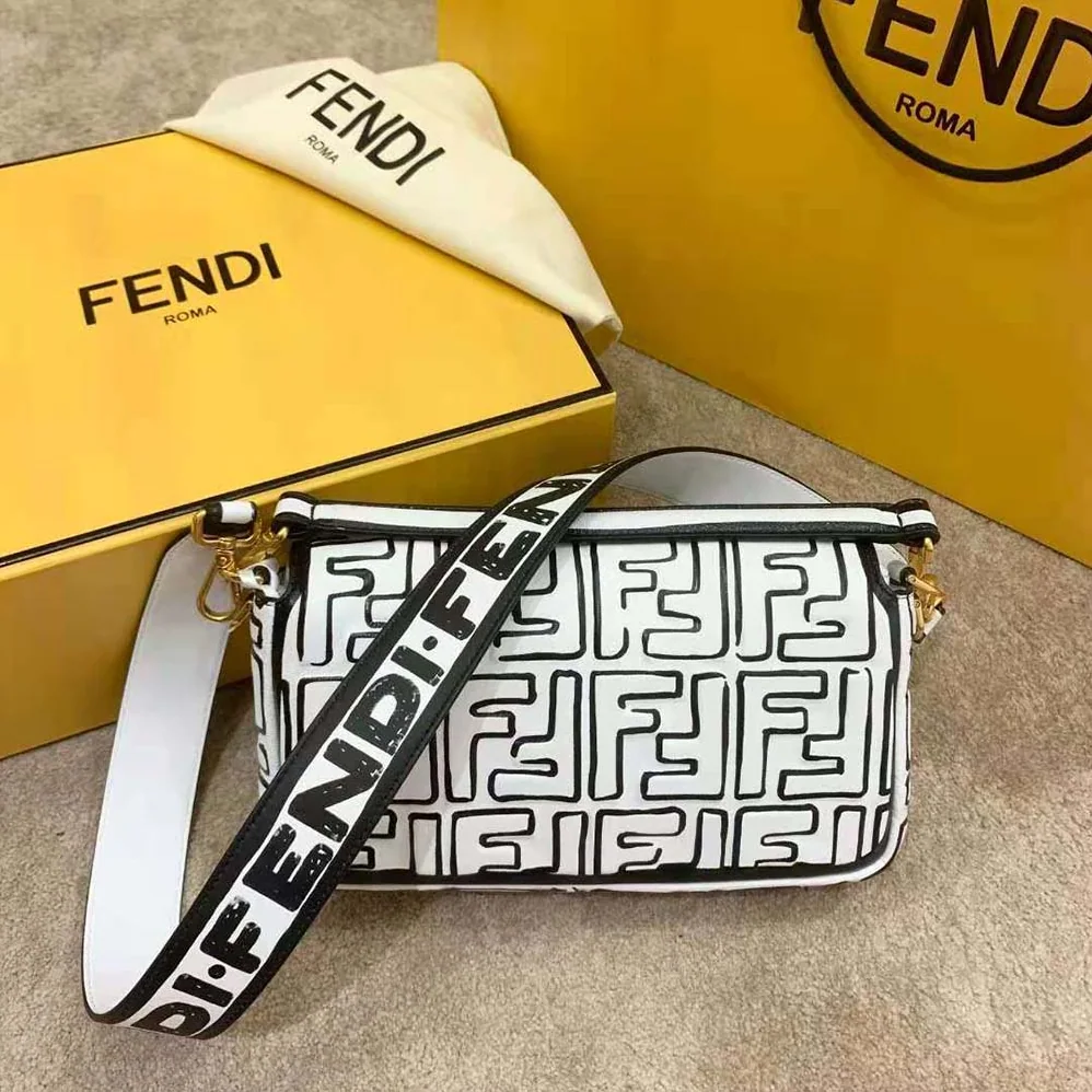 Fendi Baguette White Nappa Leather FF Print Bag for Women Fendi Baguette White Nappa Leather FF Print Bag for Women