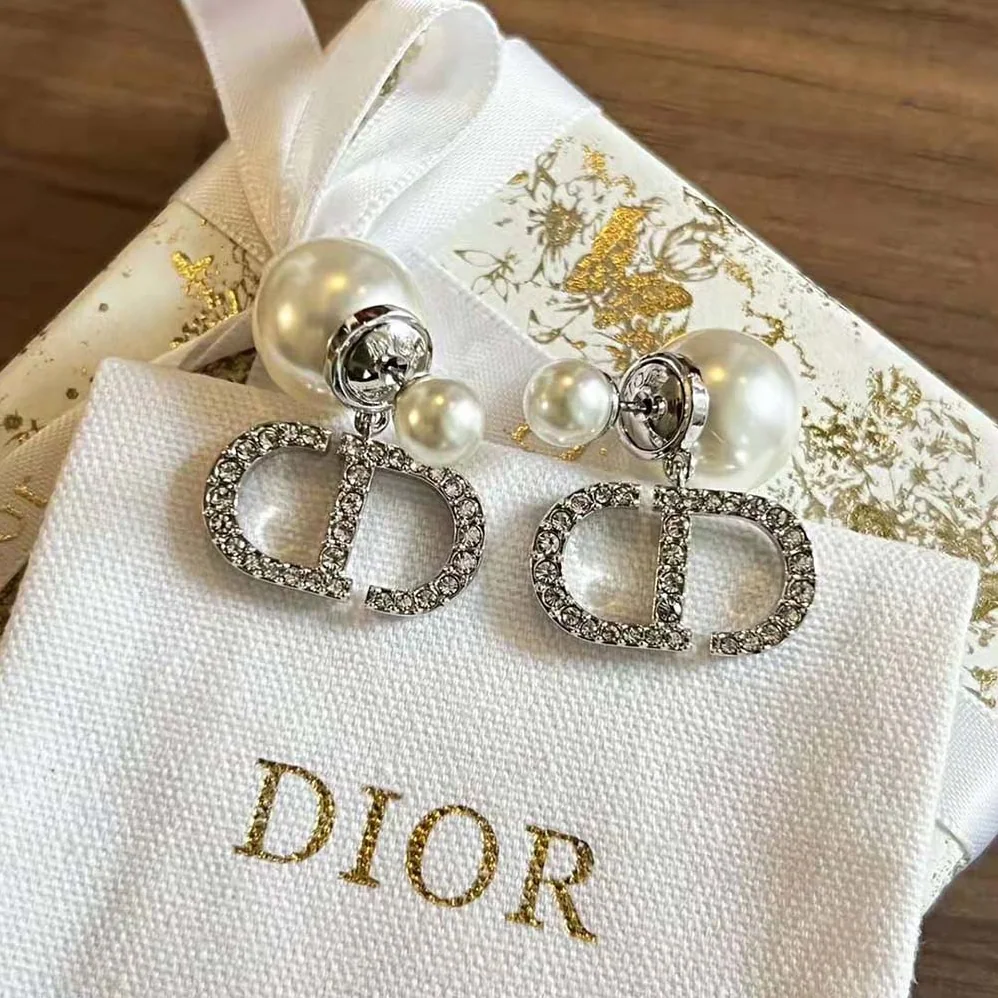 Dior Tribales Earrings Silver-Finish Metal with White Resin Pearls and Silver for Women in Tone Crystals