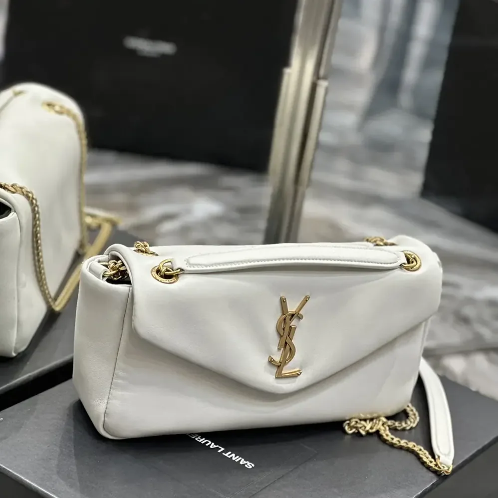 Saint Laurent YSL Calypso in Plunged Lambskin for Women in White