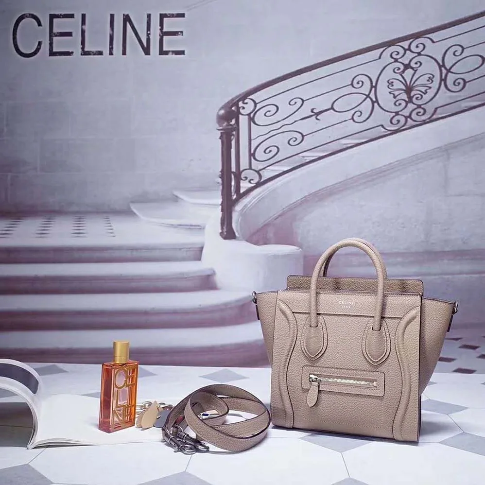 Celine Micro Luggage Handbag in Drummed Calfskin for Women in Sandy Celine Micro Luggage Handbag in Drummed Calfskin for Women in Sandy