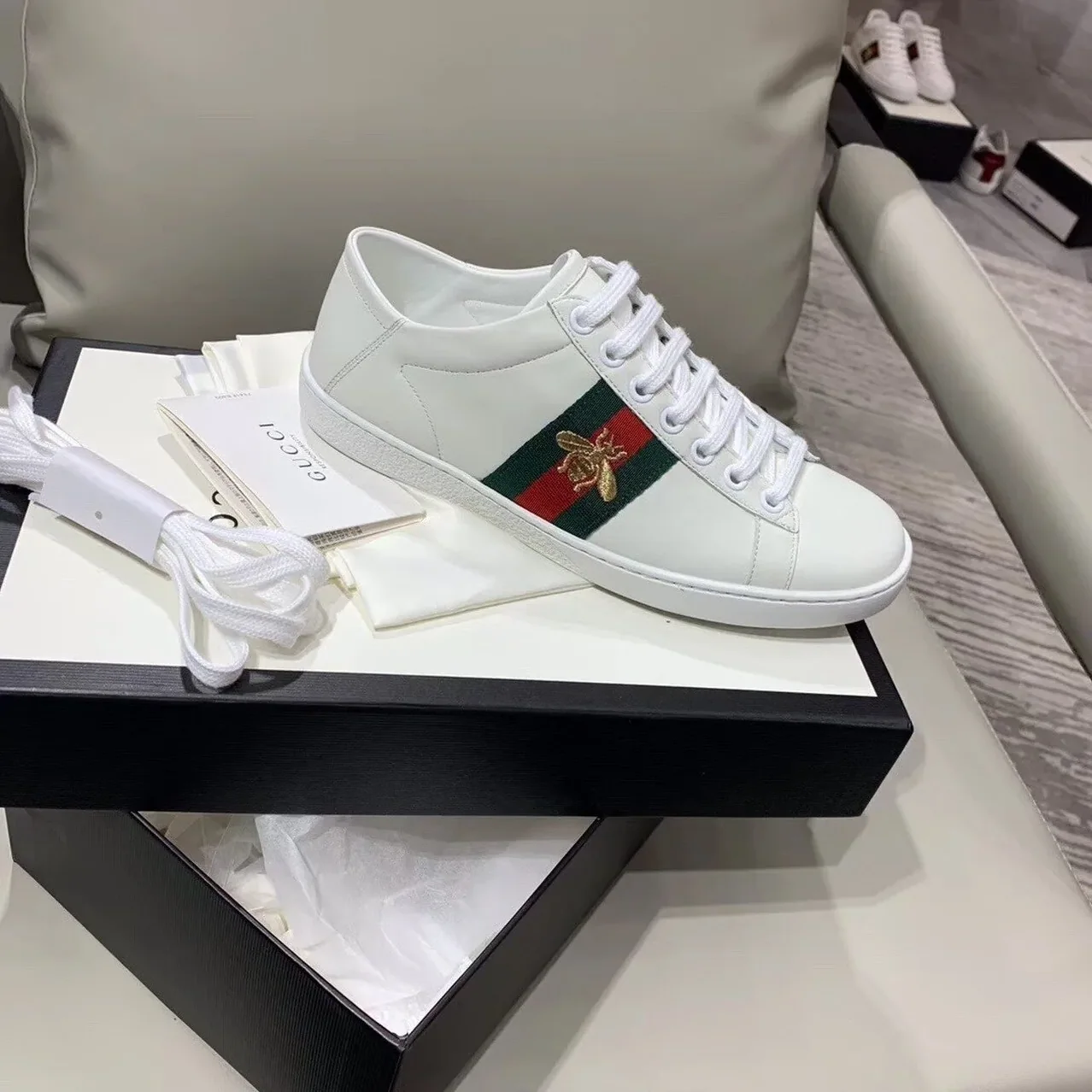 Gucci Ace Sneaker With Bee White GG for Women