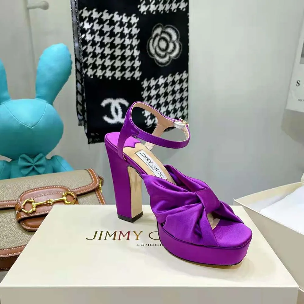 Jimmy Choo Heloise 120 Pink Violet Satin Platform Sandals for Women Jimmy Choo Heloise 120 Pink Violet Satin Platform Sandals for Women