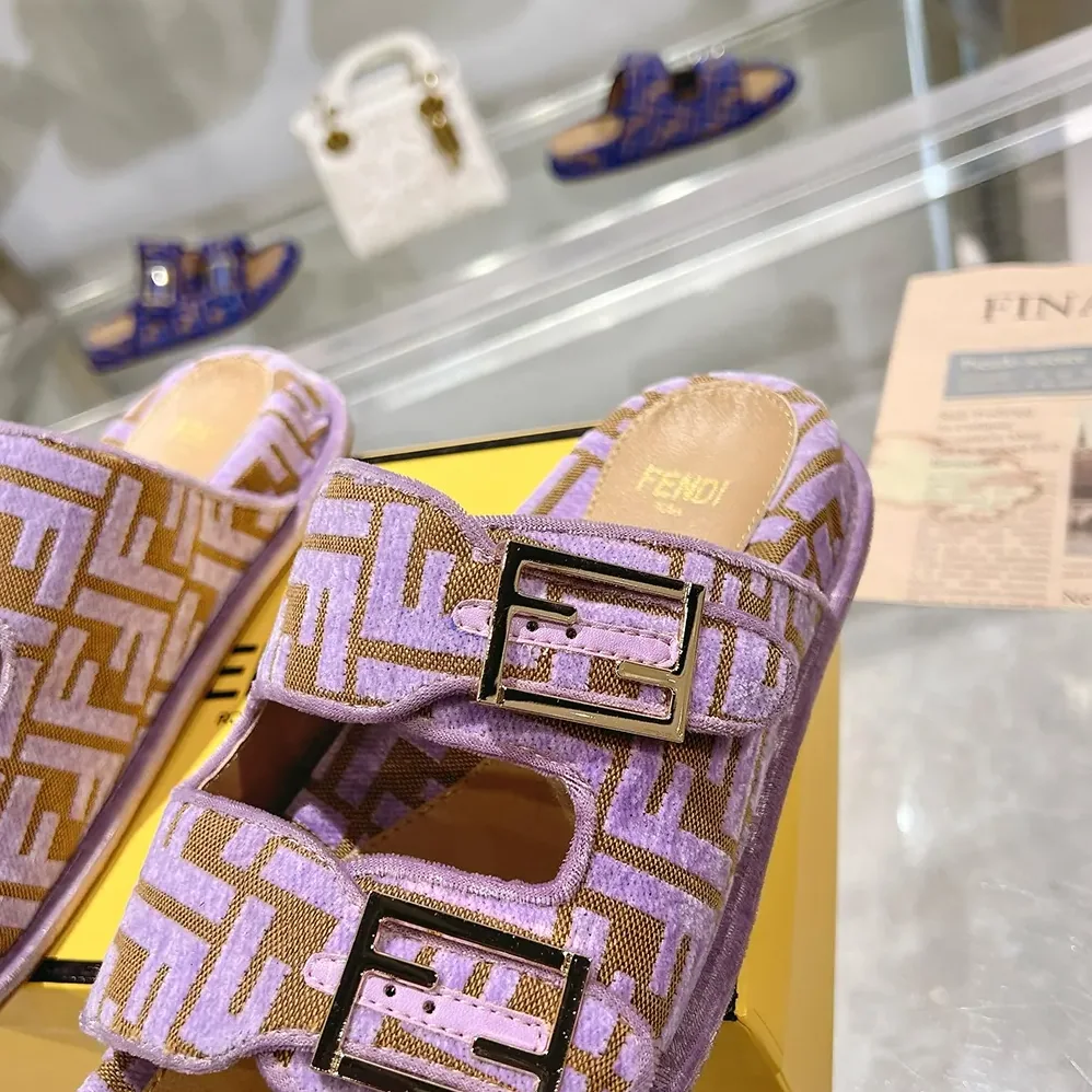 Fendi Feel Mauve Pink FF Jacquard Velvet Slides for Women Fendi Feel Mauve Pink FF Jacquard Velvet Slides for Women