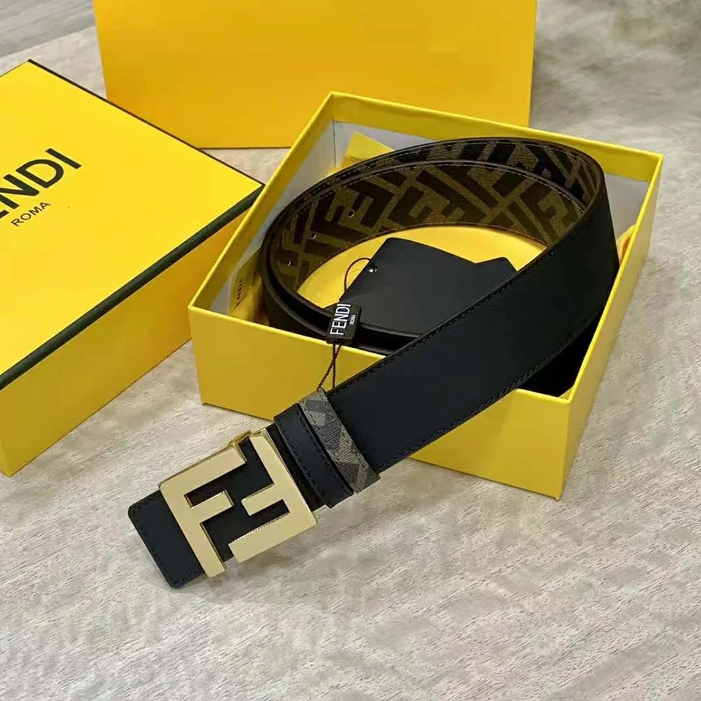Fendi FF Rounded Belt Black Leather Reversible for Men in Gold