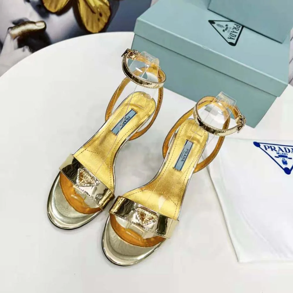 Prada Metallic Leather Sandals for Women in Gold