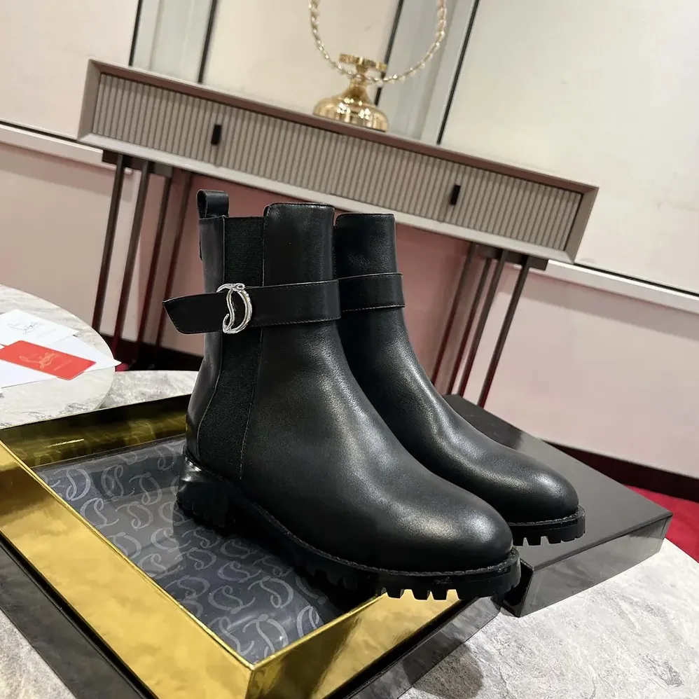Christian Louboutin CL Chelsea Booty Lug Low Boots Calf Leather for Women in Black
