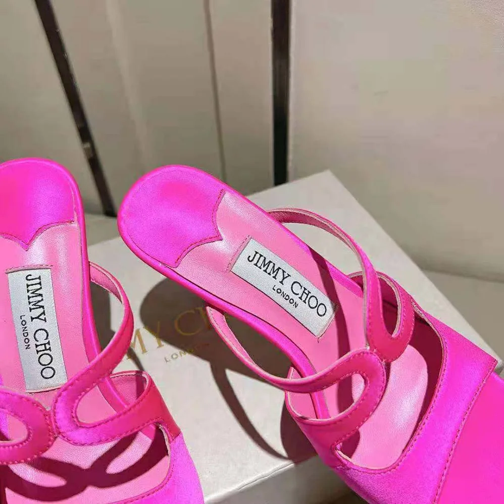 Jimmy Choo Anise 95 Fuchsia Satin Mules in 95mm Heel Height for Women Jimmy Choo Anise 95 Fuchsia Satin Mules in 95mm Heel Height for Women