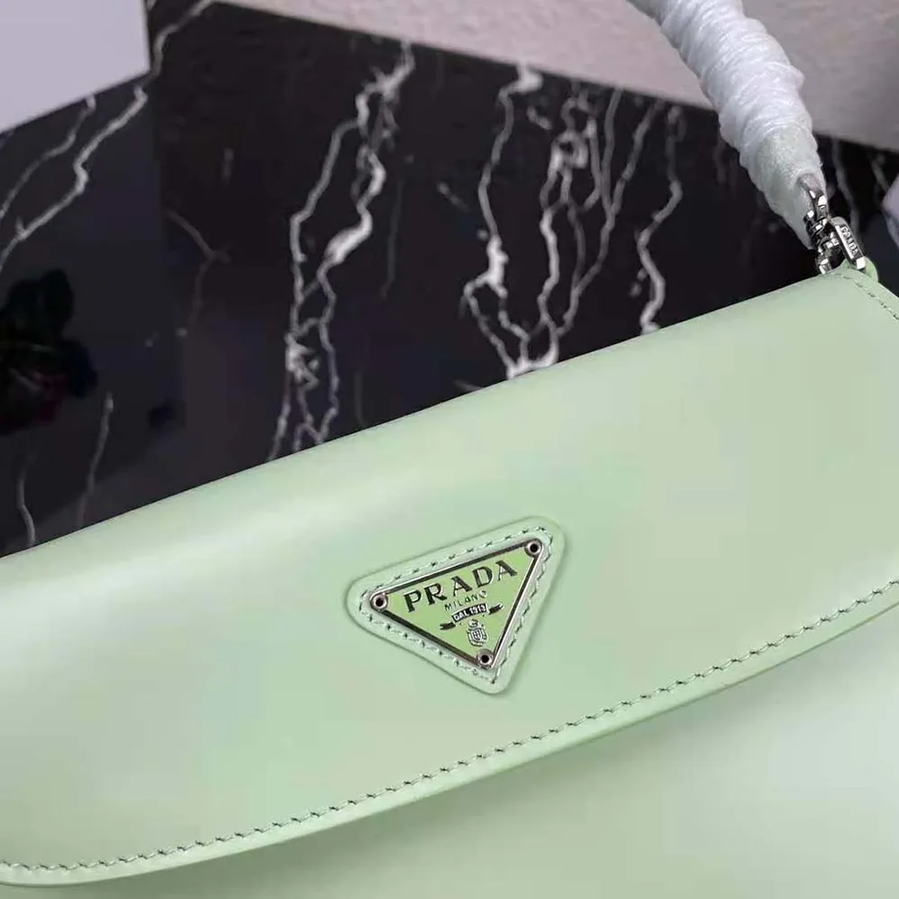 Prada Cleo Brushed Leather Dhoulder Bag with Flap for Women in Lime Prada Cleo Brushed Leather Dhoulder Bag with Flap for Women in Lime