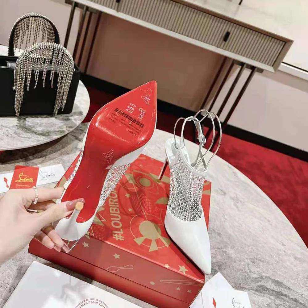 Christian Louboutin Plougesta Pump Strass in 100 mm Heel Height for Women in White Christian Louboutin Plougesta Pump Strass in 100 mm Heel Height for Women in White